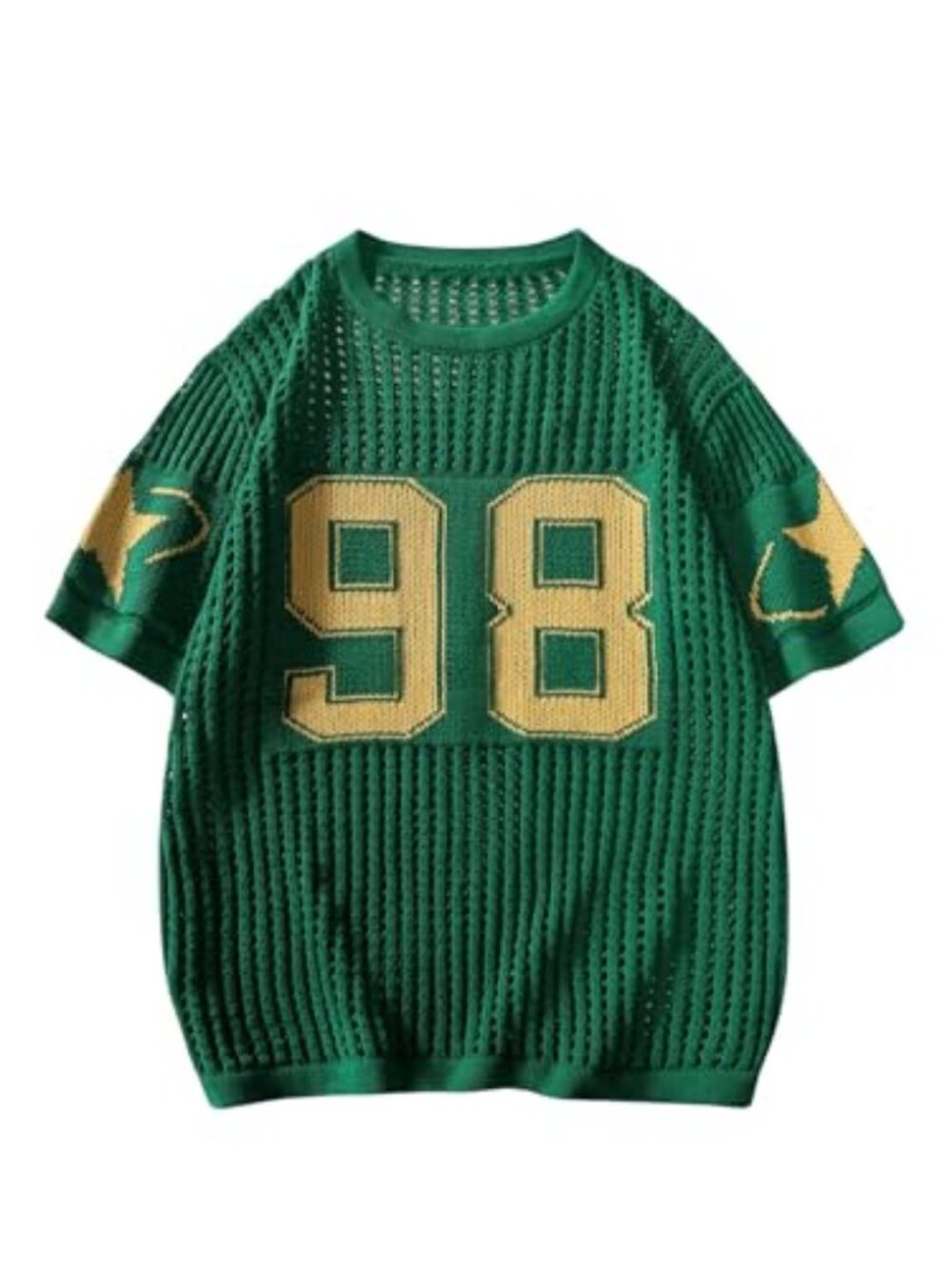 Women's Y2K Jersey Shirts Oversized Number Crochet Hollow Out Jersey Tee Sweater